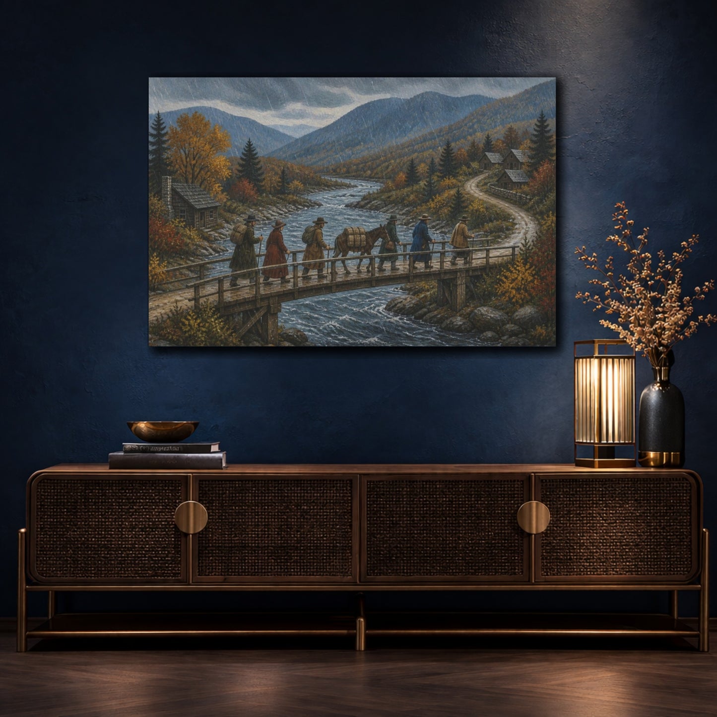 Mockup 4. Rainy Mountain Crossing shown as canvas print
