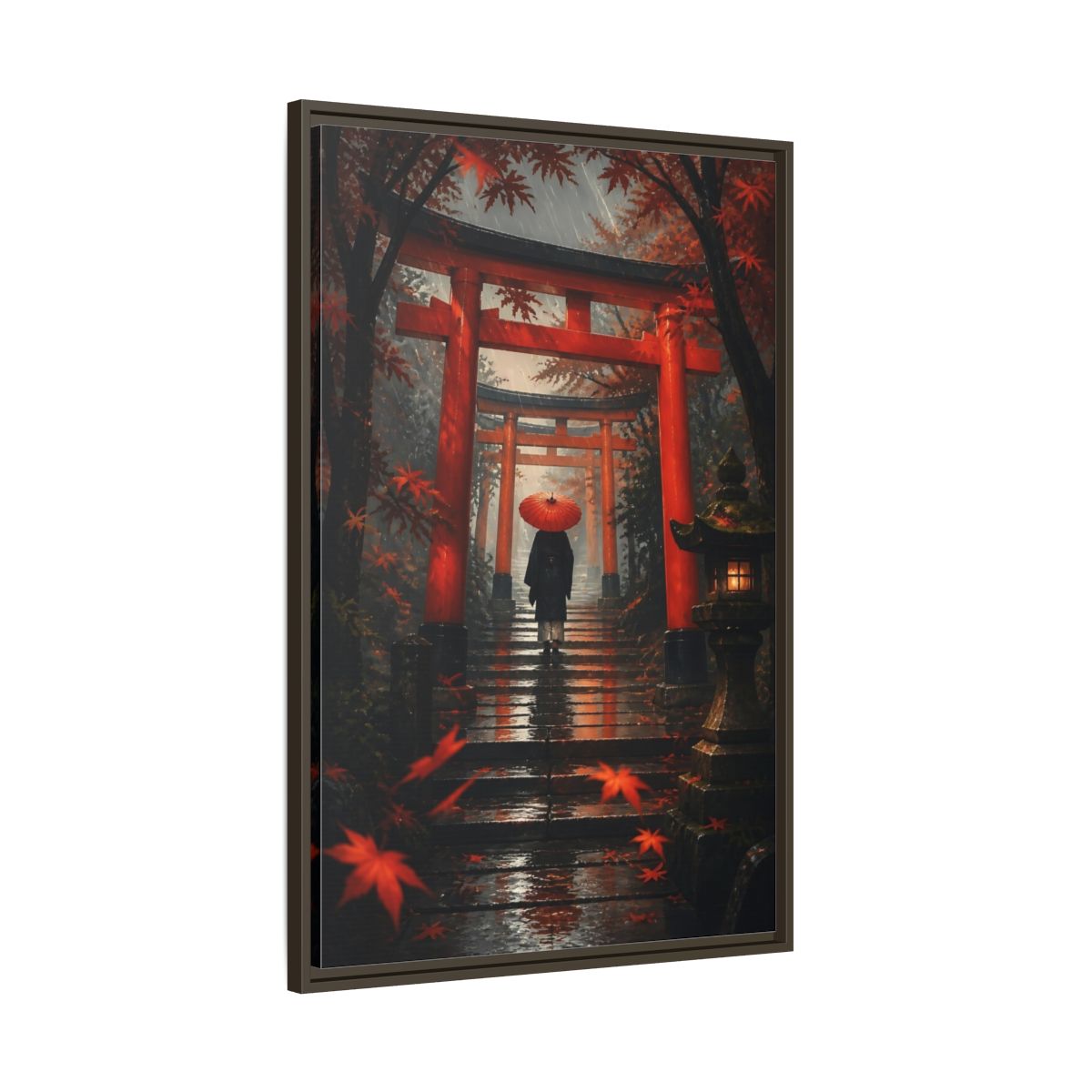 Main Mockup. Rainy Torii Path shown as framed canvas print