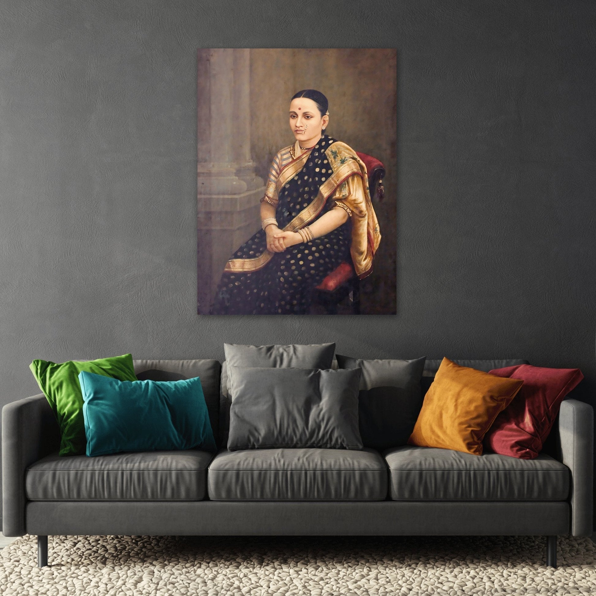 Raja Ravi Sri Lady Portrait - Framed Canvas Wall Art Print