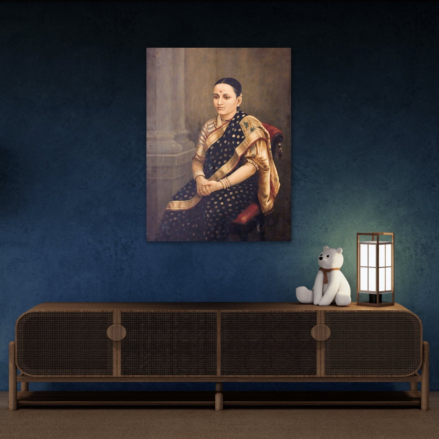 Raja Ravi Sri Lady Portrait - Framed Canvas Wall Art Print