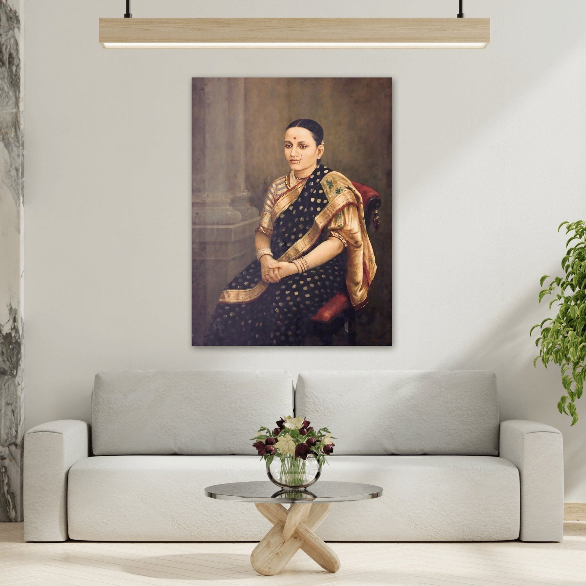 Raja Ravi Sri Lady Portrait - Framed Canvas Wall Art Print