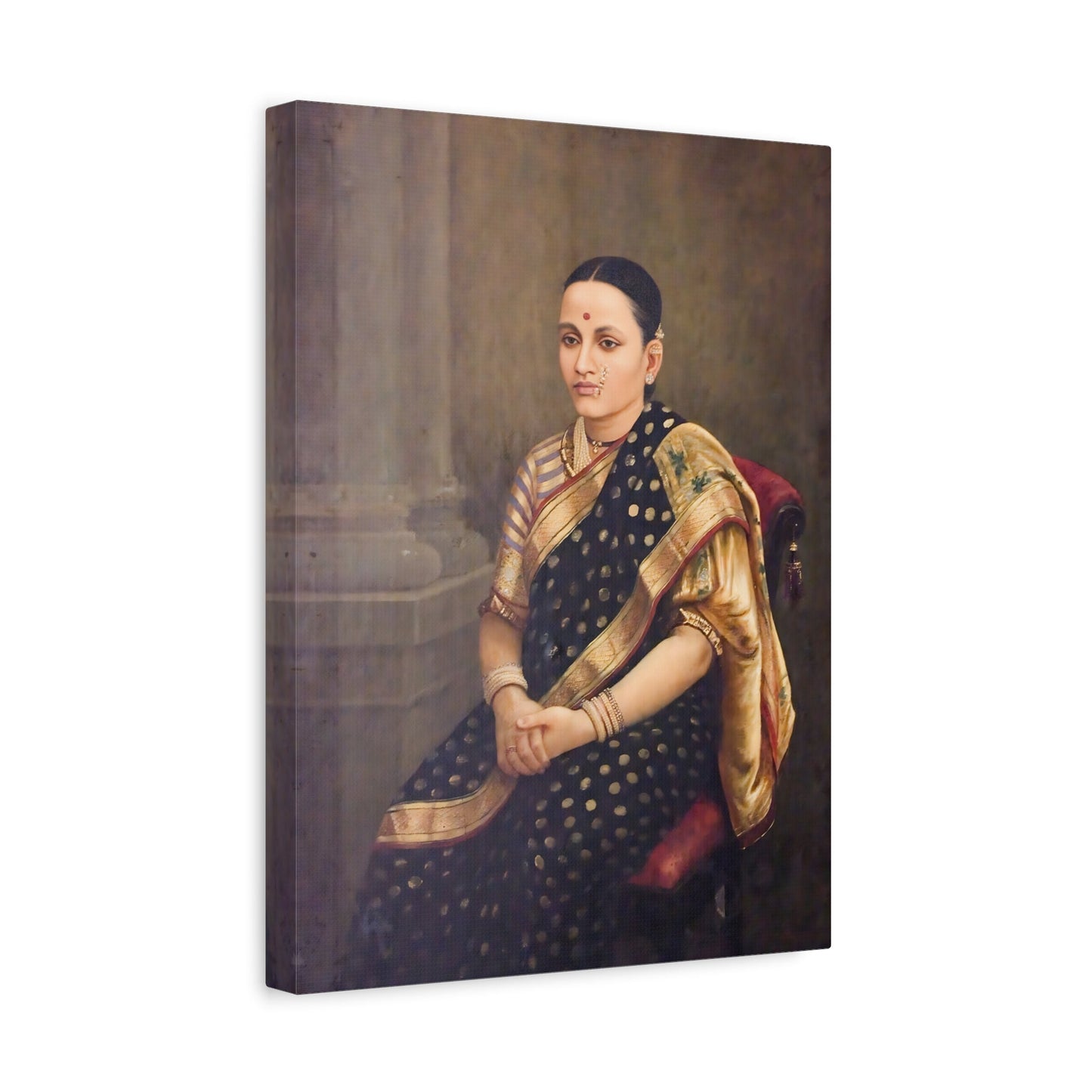 Raja Ravi Sri Lady Portrait - Framed Canvas Wall Art Print