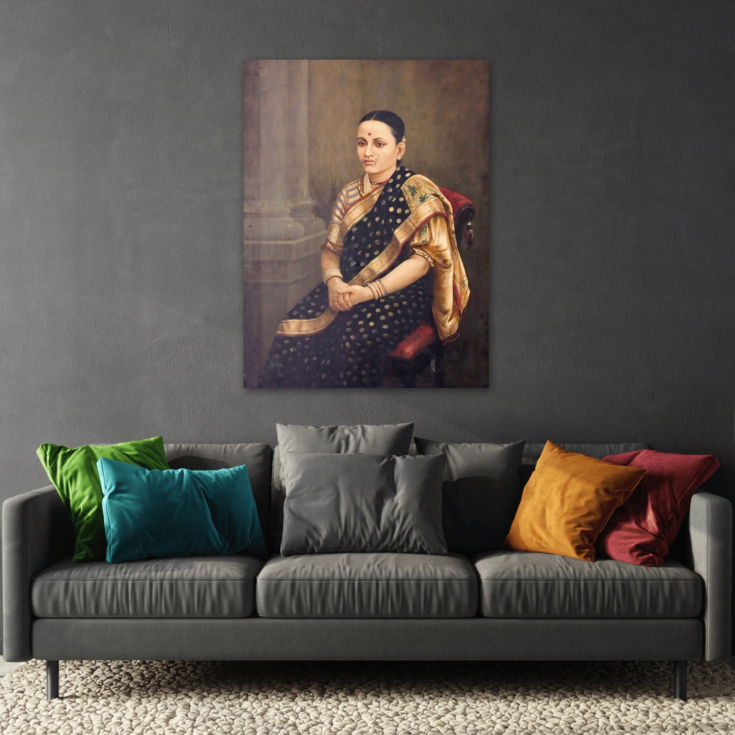 Raja Ravi Sri Lady Portrait - Framed Canvas Wall Art Print