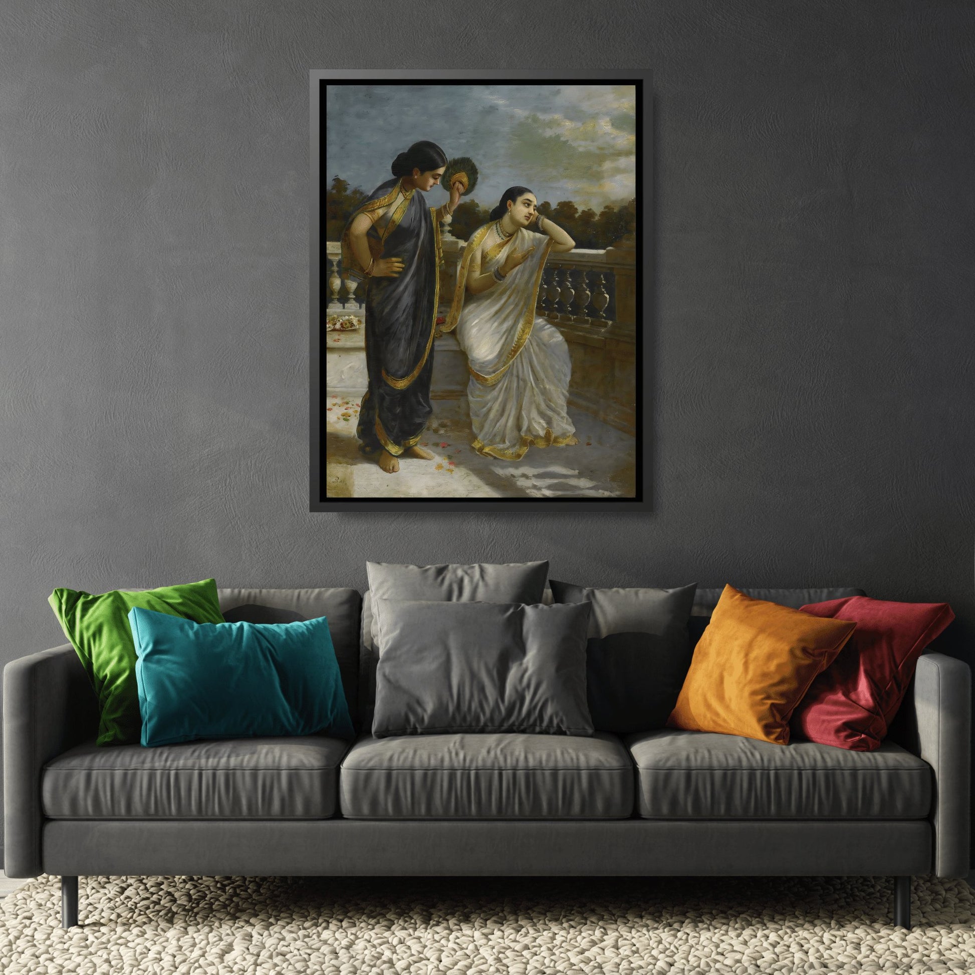 Raja Ravi Varma Damayanti - Framed Canvas Print Wall Art Print