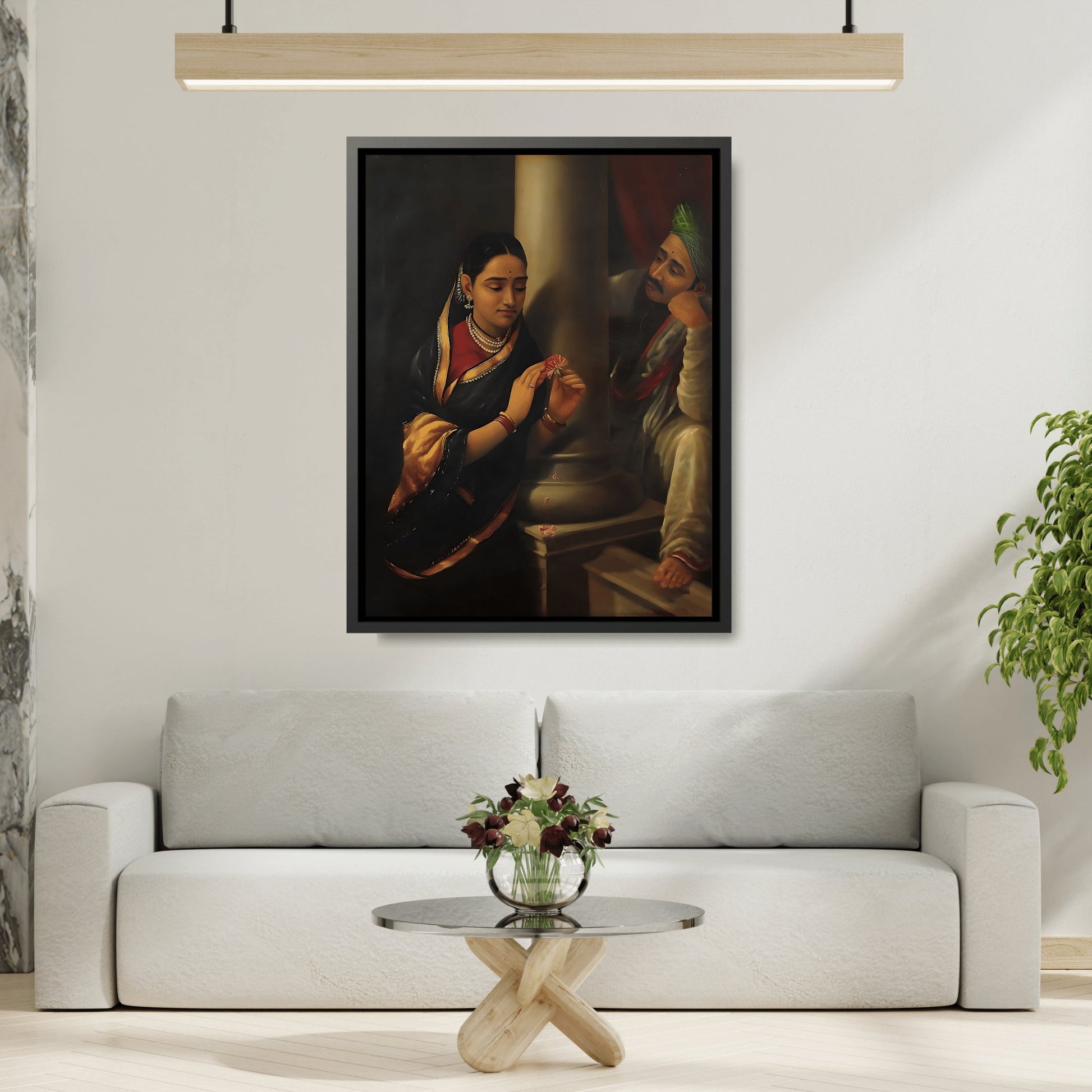 Raja Ravi Varma Stolen Interview - Elegant Framed Canvas Wall Art Reproduction