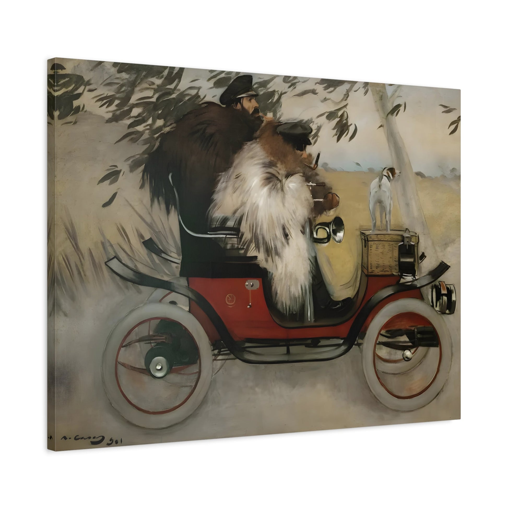 Ramon Casas and Pere Romeu In An Automobile - Canvas Wall Art Print