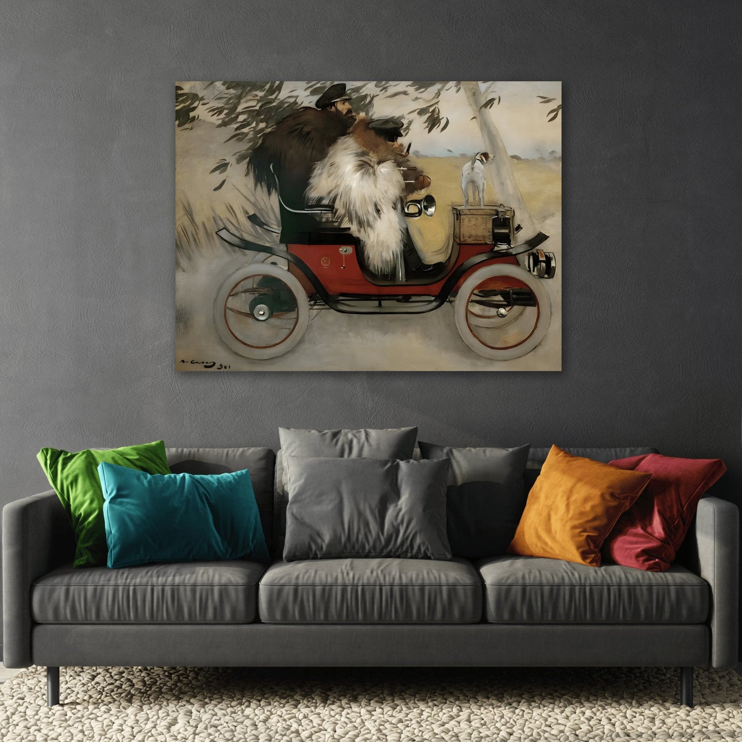 Ramon Casas and Pere Romeu In An Automobile - Canvas Wall Art Print