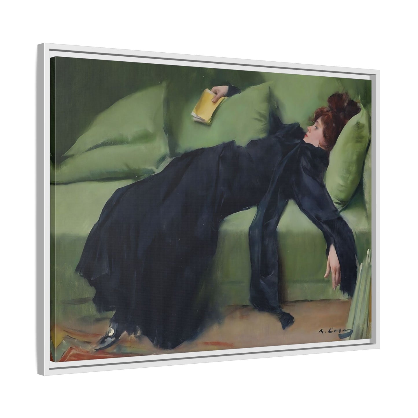 Ramon Casas Decadent Young Woman Canvas Print - Famous Wall Art in Exclusive Frame