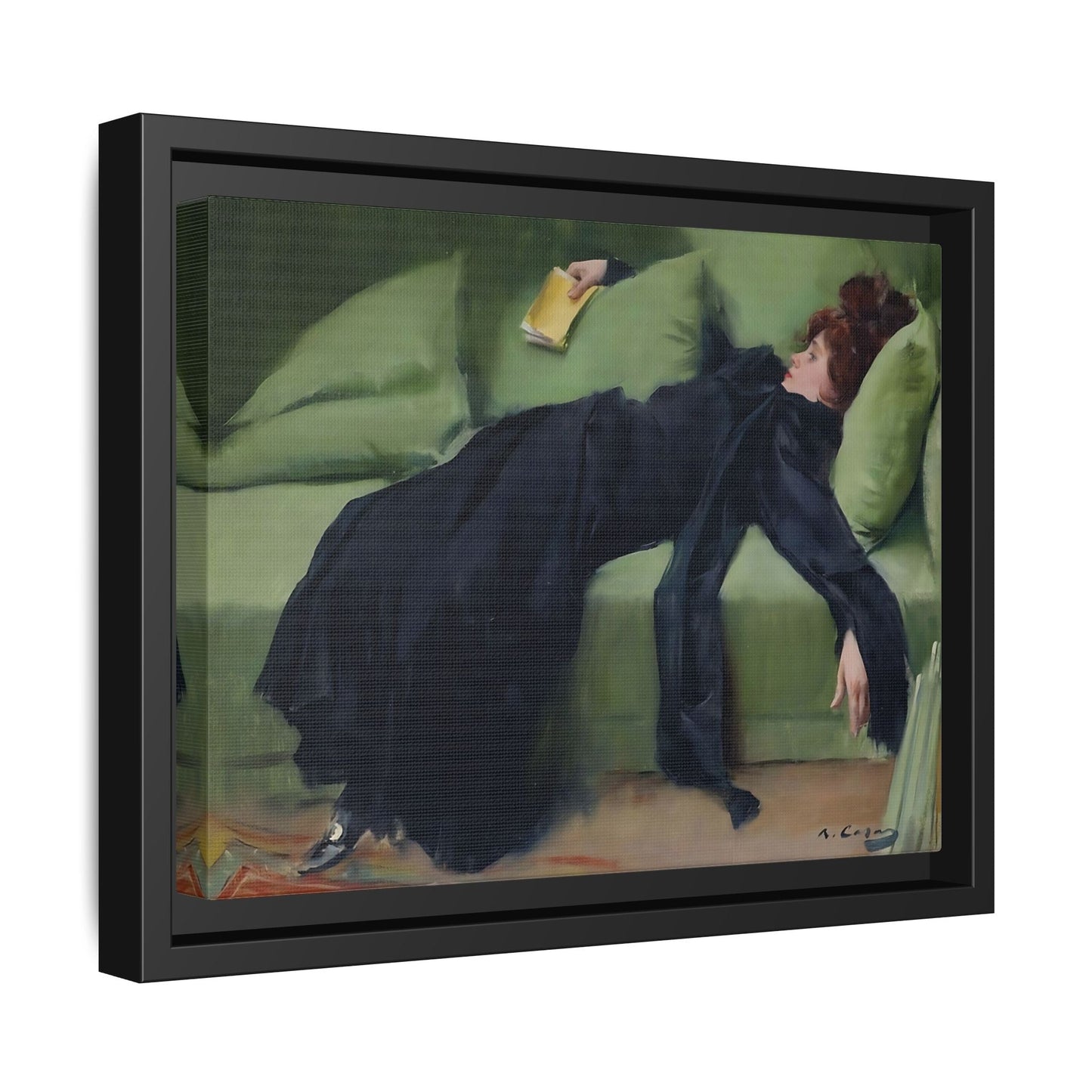 Ramon Casas Decadent Young Woman Canvas Print - Famous Wall Art in Exclusive Frame