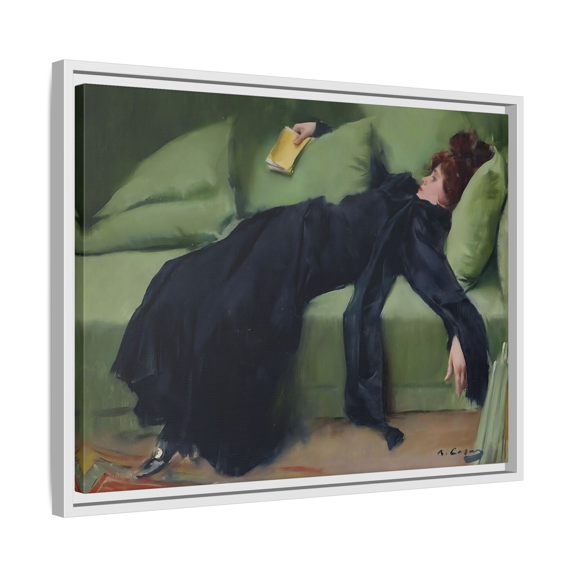 Ramon Casas Decadent Young Woman Canvas Print - Famous Wall Art in Exclusive Frame