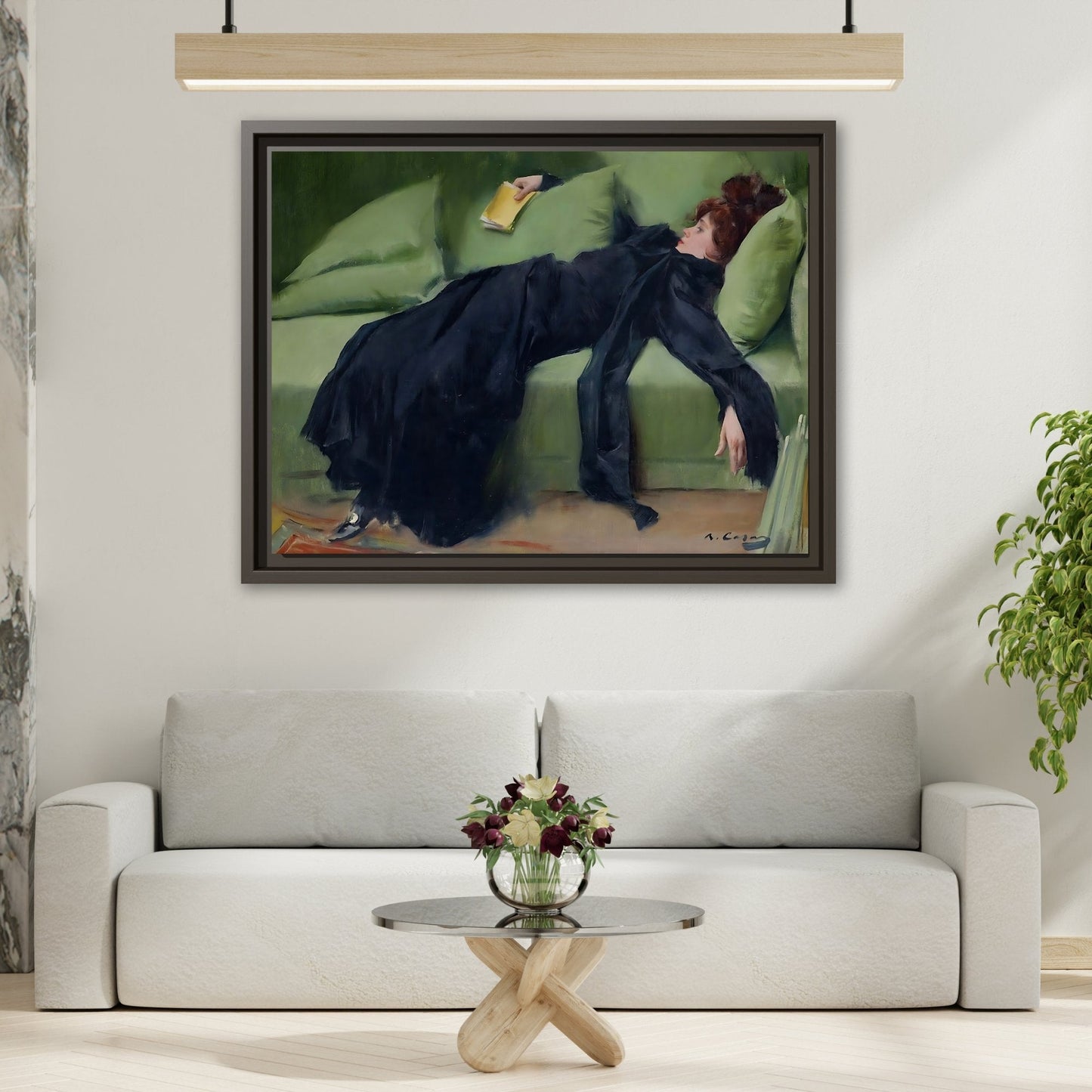 Ramon Casas Decadent Young Woman Canvas Print - Famous Wall Art in Exclusive Frame