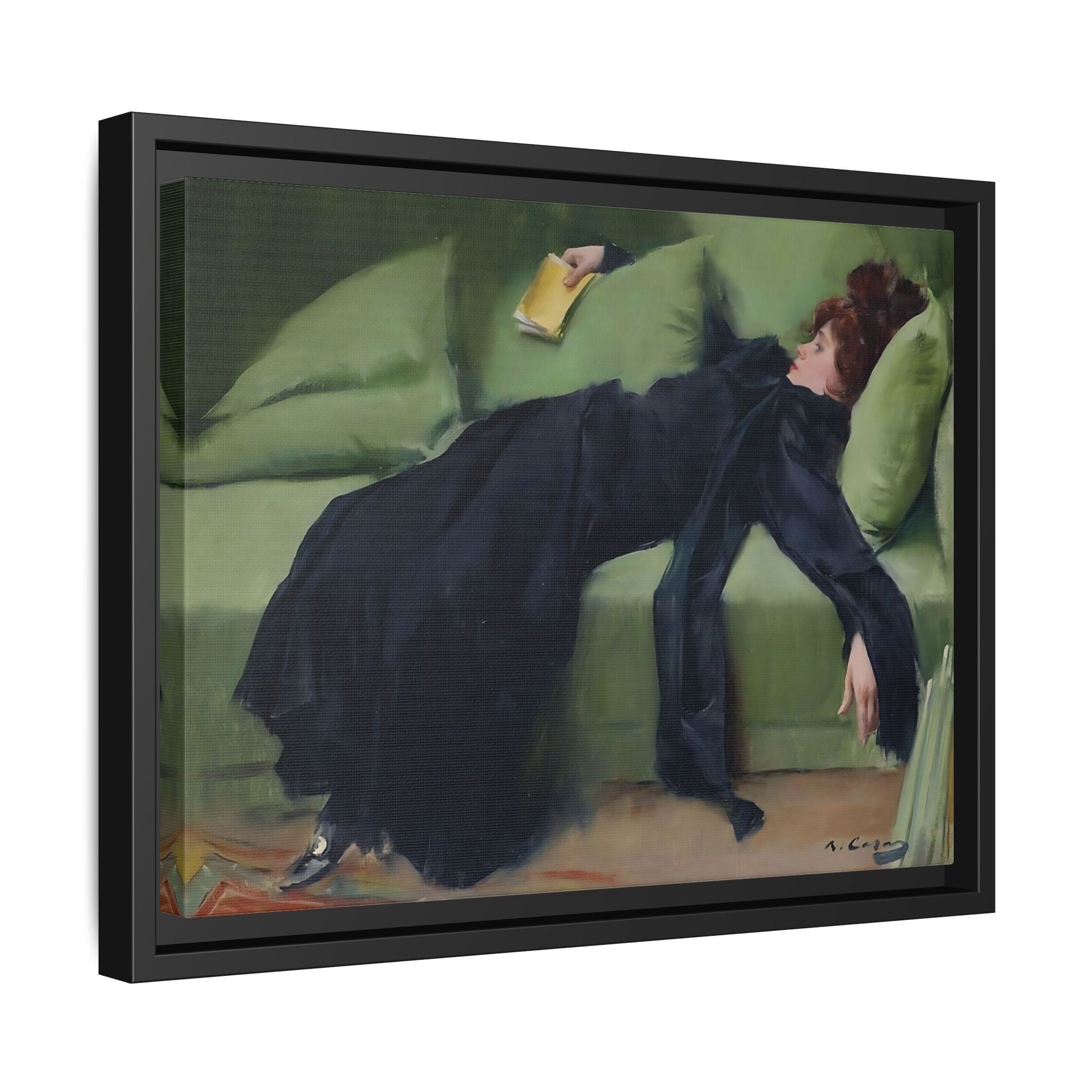 Ramon Casas Decadent Young Woman Canvas Print - Famous Wall Art in Exclusive Frame