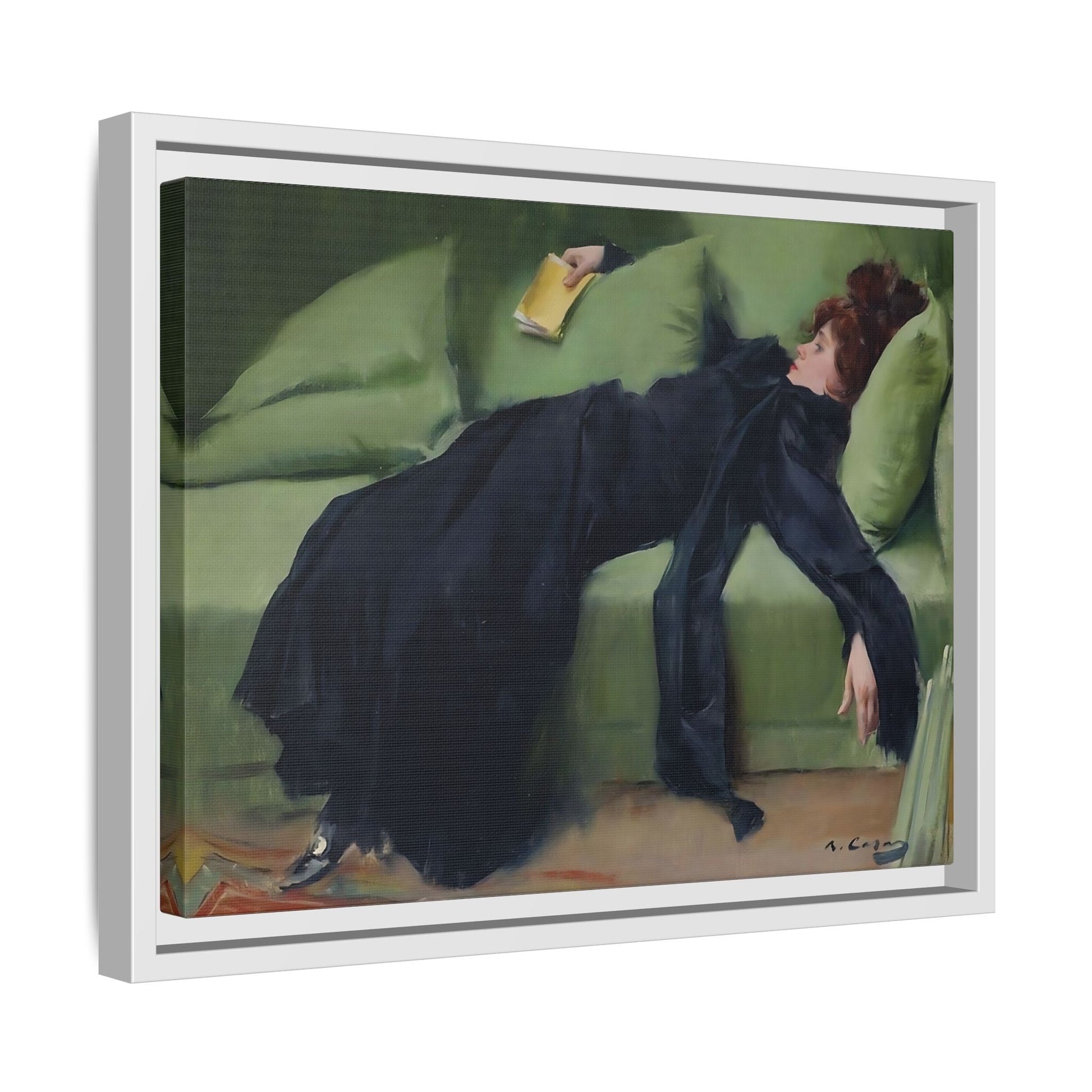 Ramon Casas Decadent Young Woman Canvas Print - Famous Wall Art in Exclusive Frame