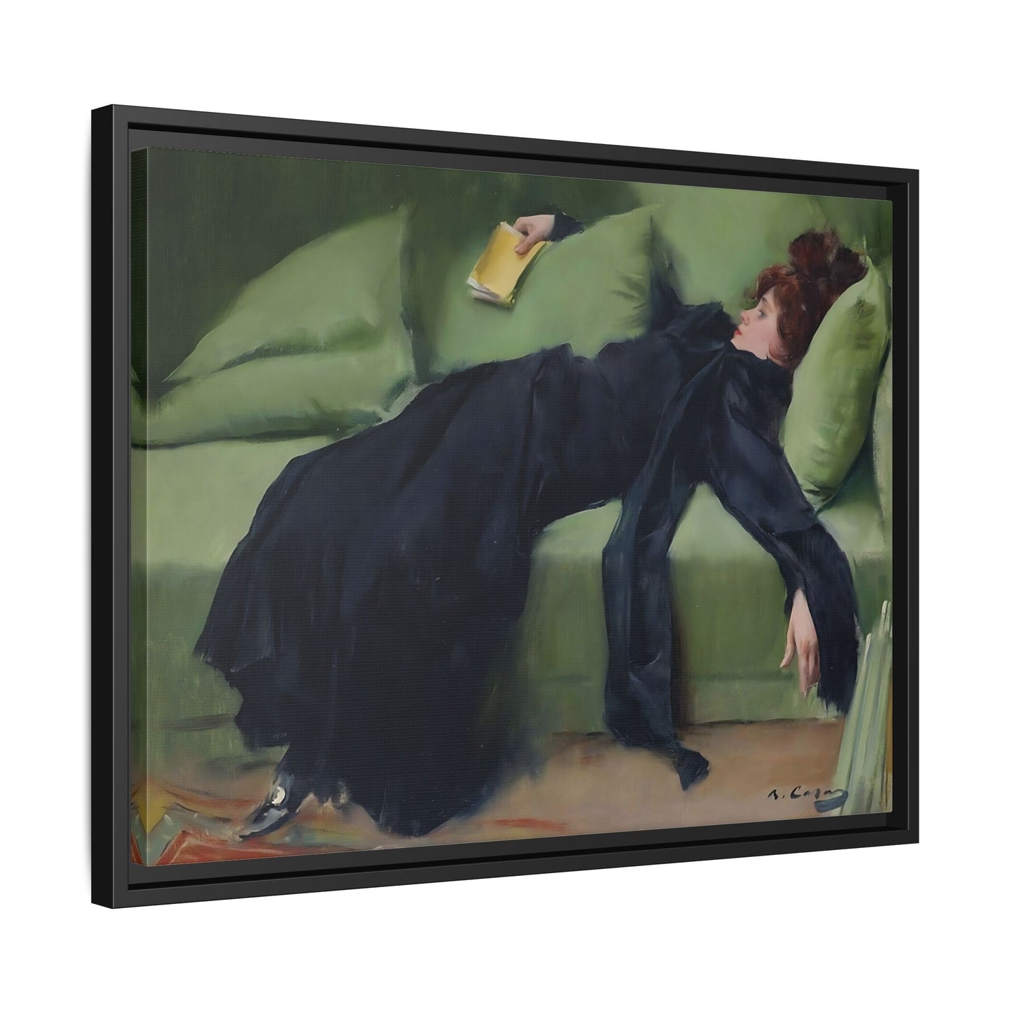 Ramon Casas Decadent Young Woman Canvas Print - Famous Wall Art in Exclusive Frame