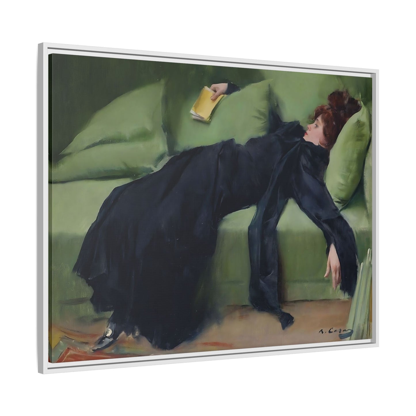 Ramon Casas Decadent Young Woman Canvas Print - Famous Wall Art in Exclusive Frame