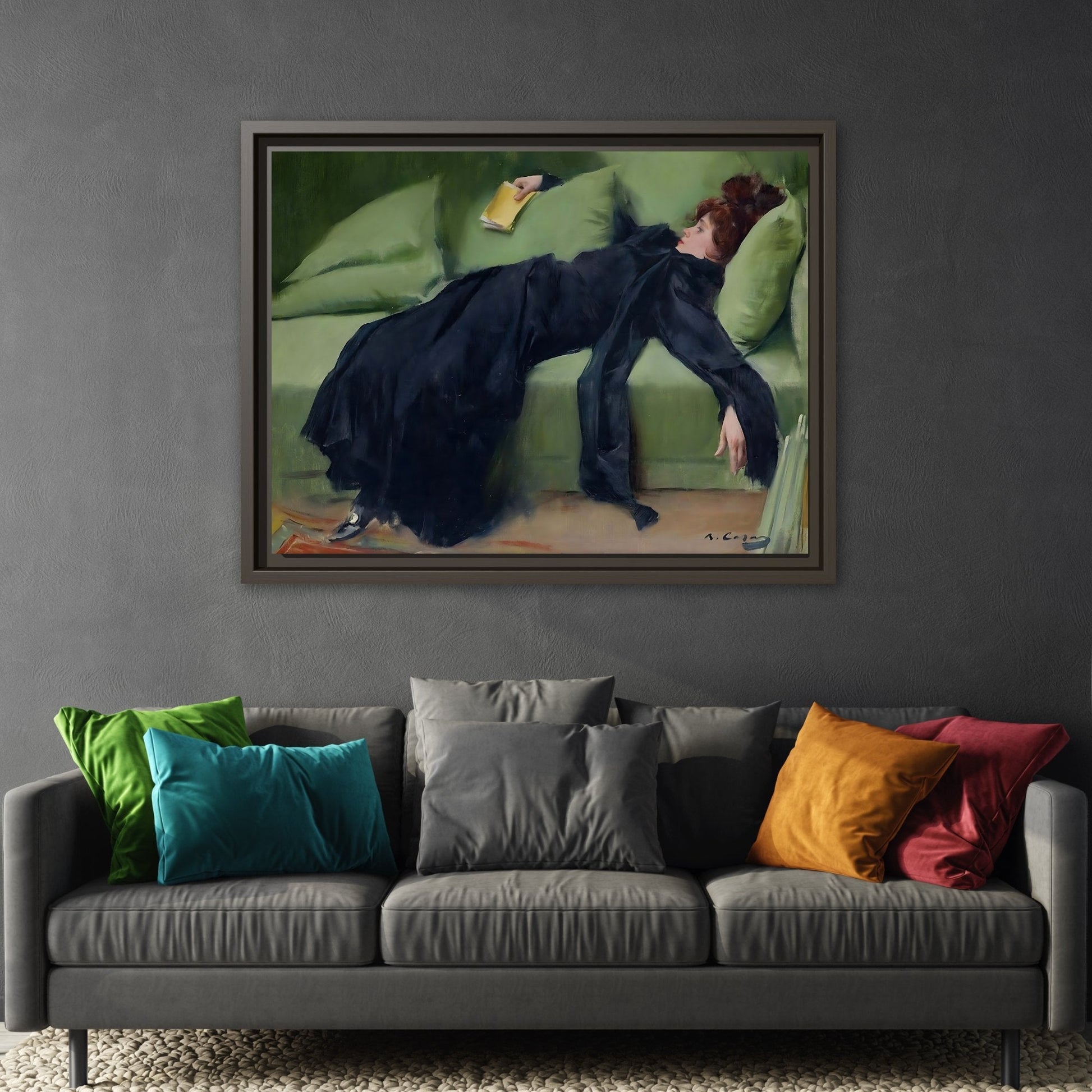 Ramon Casas Decadent Young Woman Canvas Print - Famous Wall Art in Exclusive Frame