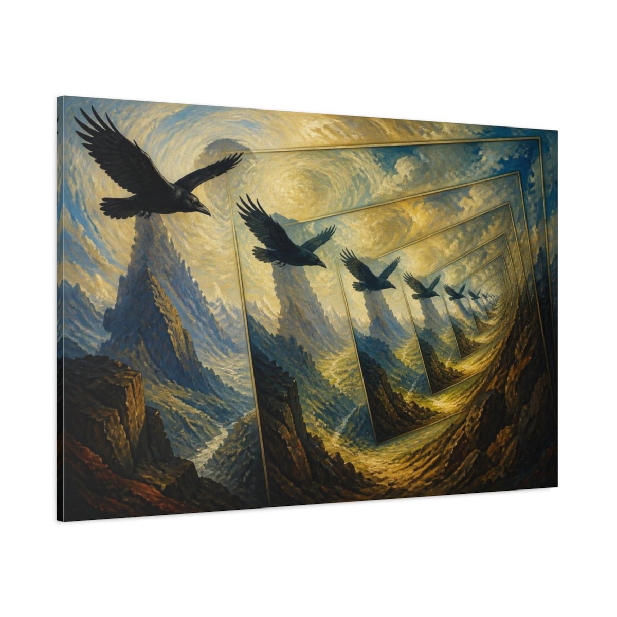 Side Mockup 1. Raven Illusion shown as canvas print