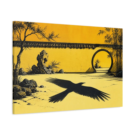 Main Mockup. Raven Shadow Courtyard shown as canvas print