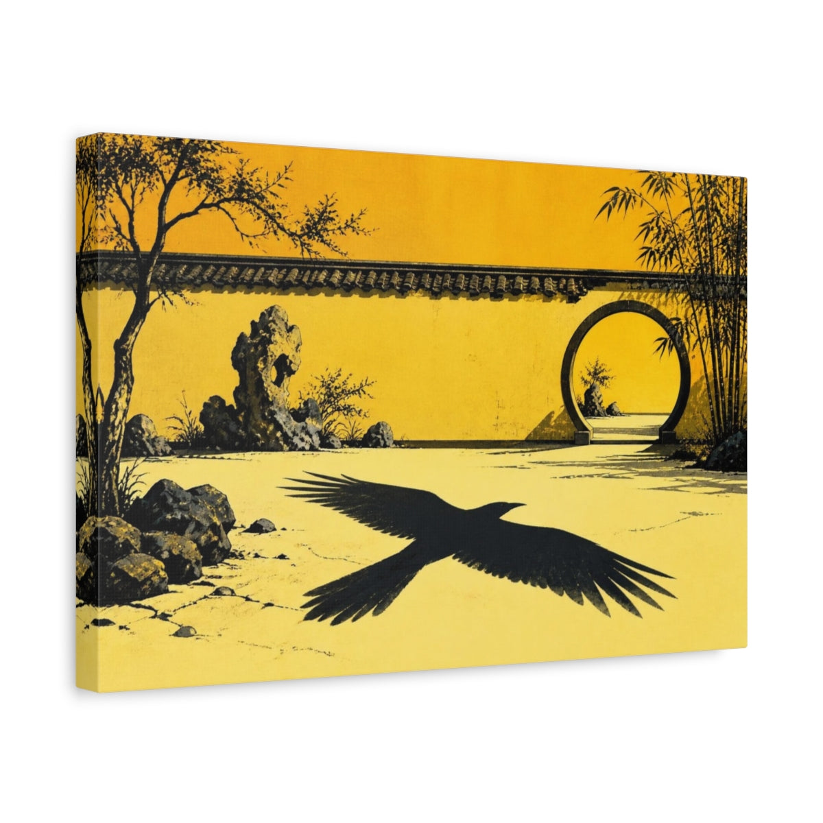 Side Mockup 4. Raven Shadow Courtyard shown as canvas print