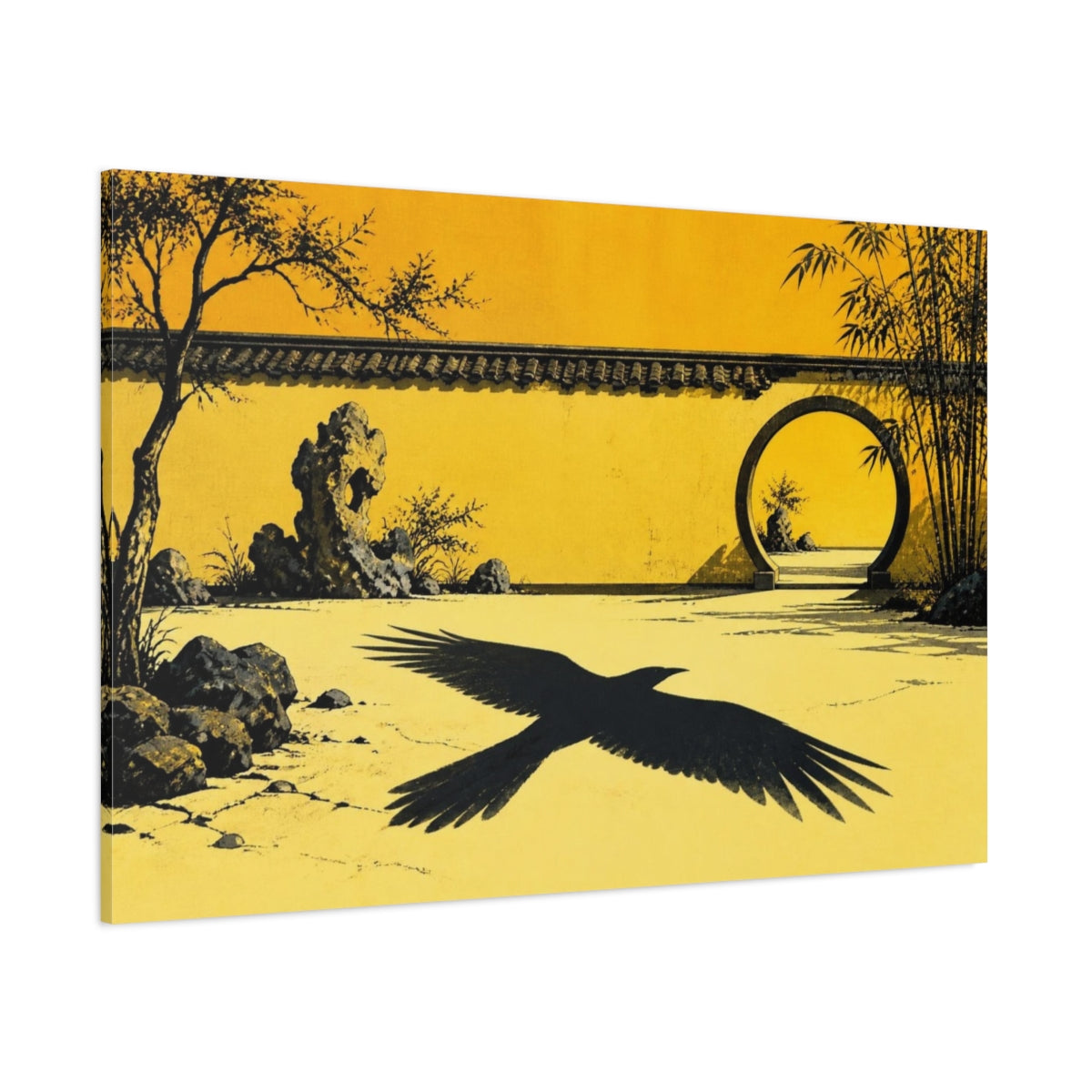 Side Mockup 1. Raven Shadow Courtyard shown as canvas print