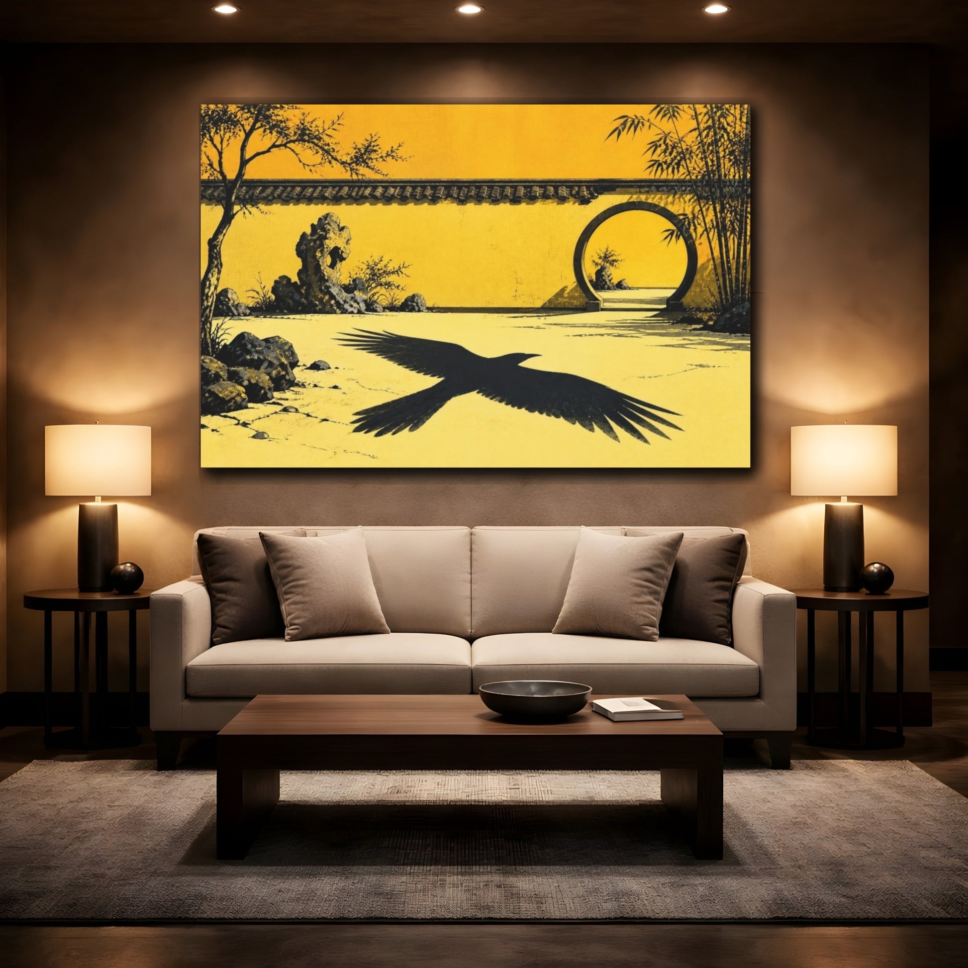 Mockup 2. Raven Shadow Courtyard shown as canvas print