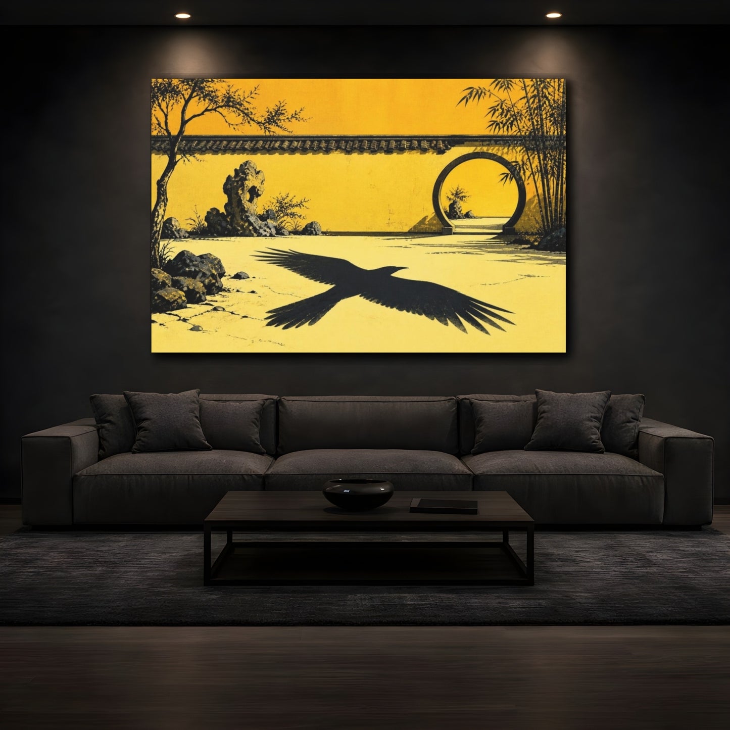 Mockup 3. Raven Shadow Courtyard shown as canvas print