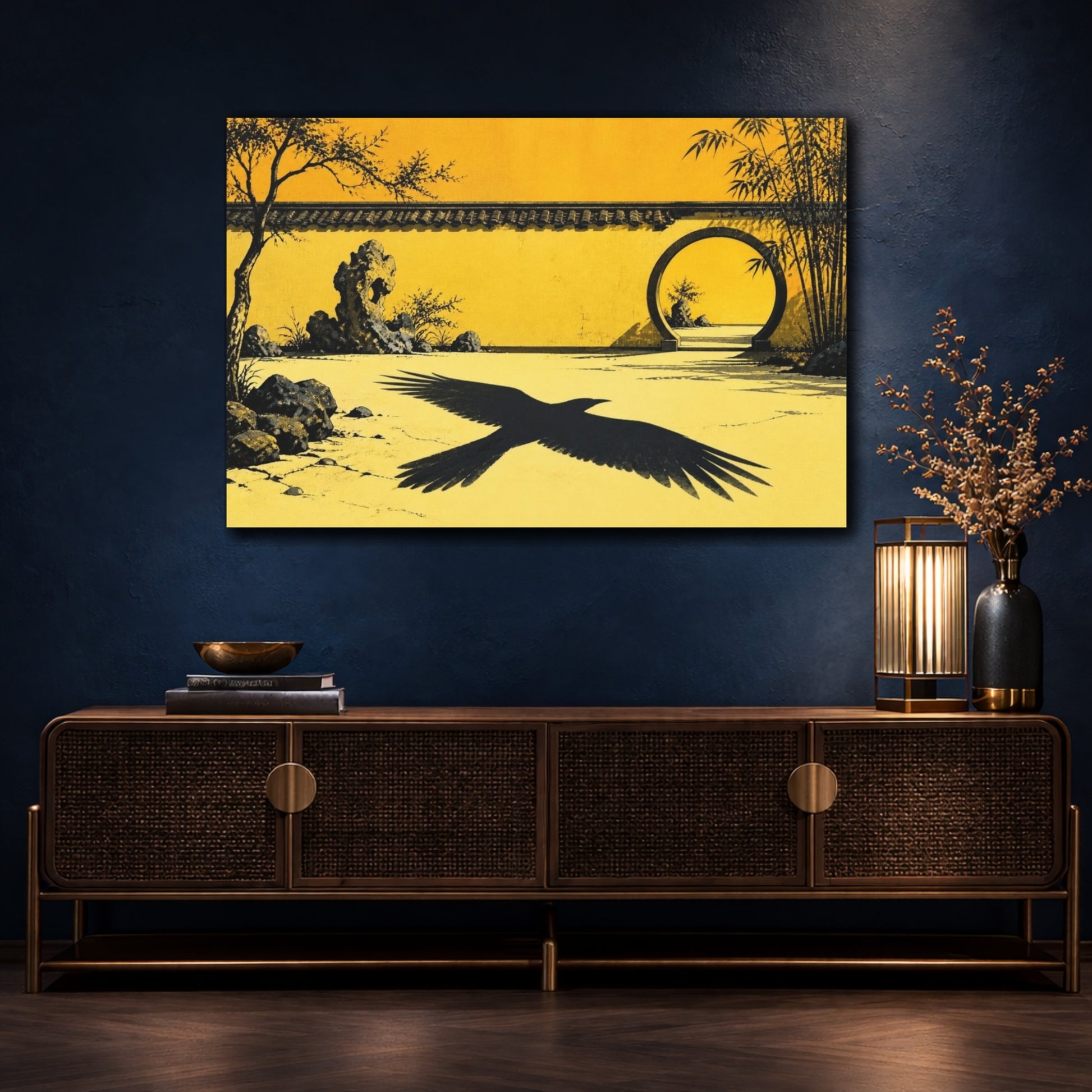 Mockup 4. Raven Shadow Courtyard shown as canvas print