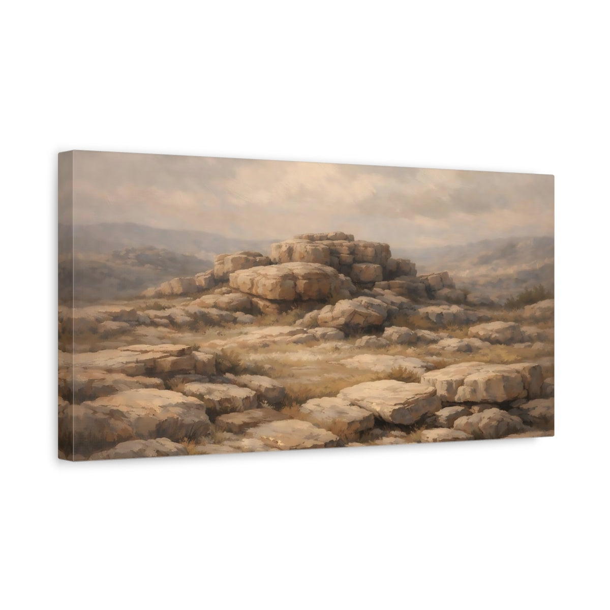 Side Mockup 3. Nature Rock Formations Brown And Grey Rocks shown as stretched canvas wall art