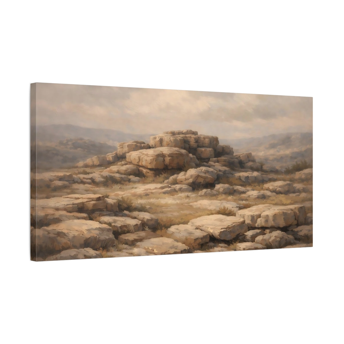 Side Mockup 2. Nature Rock Formations Brown And Grey Rocks shown as stretched canvas wall art
