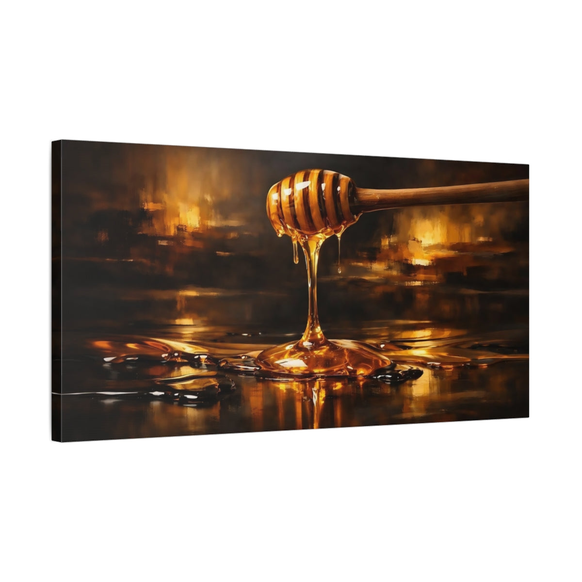Side Mockup 2. Nature Dripping Honey Golden Honey shown as stretched canvas wall art