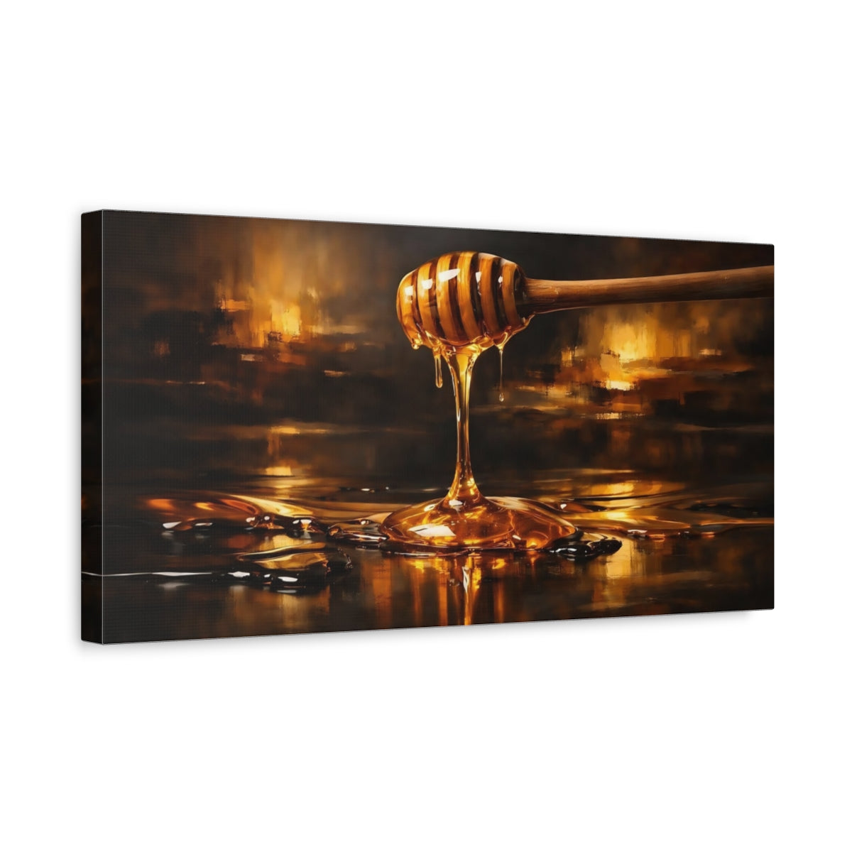 Side Mockup 3. Nature Dripping Honey Golden Honey shown as stretched canvas wall art