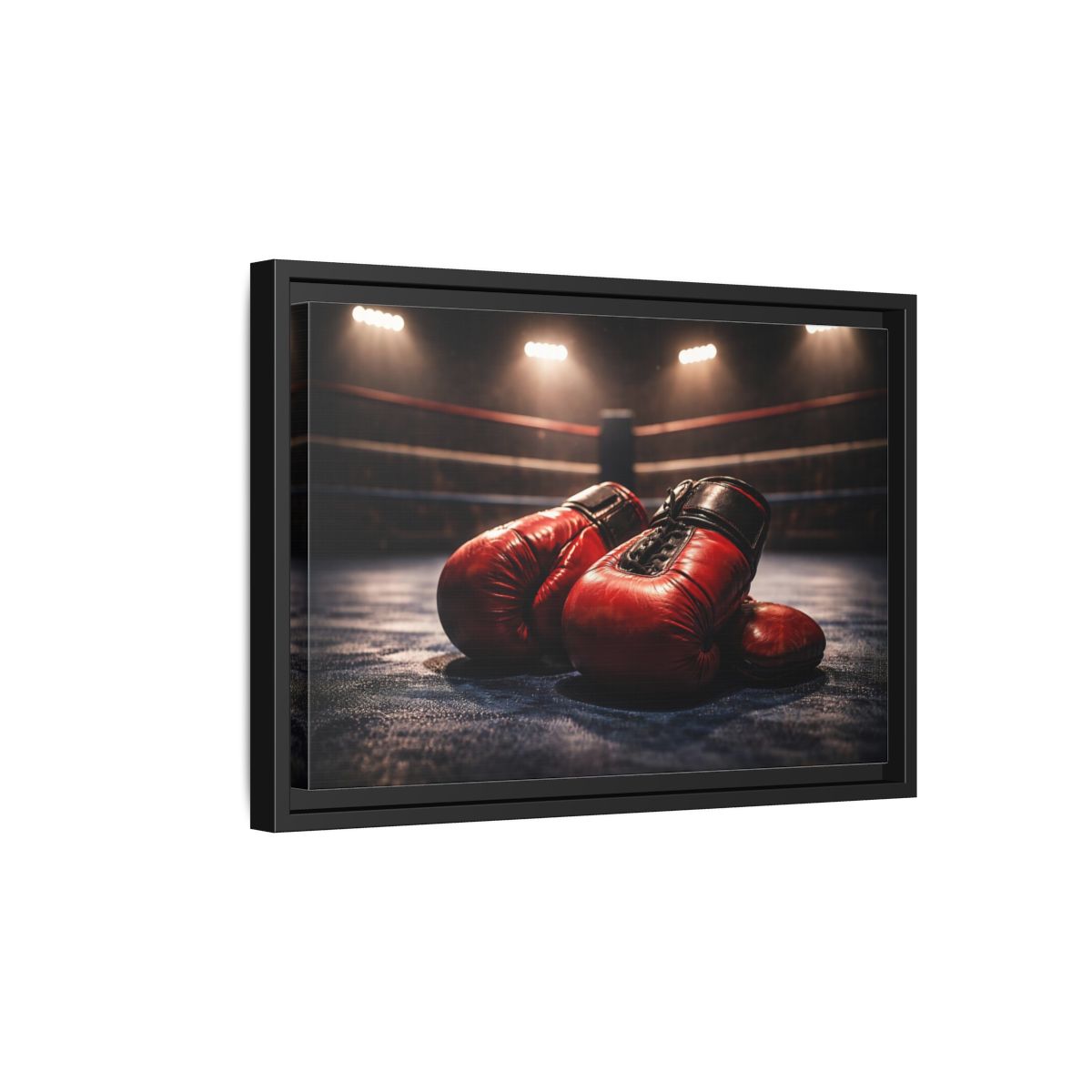 Side Mockup 6. Sports Boxing Gloves Red Boxing Gloves shown as stretched canvas wall art