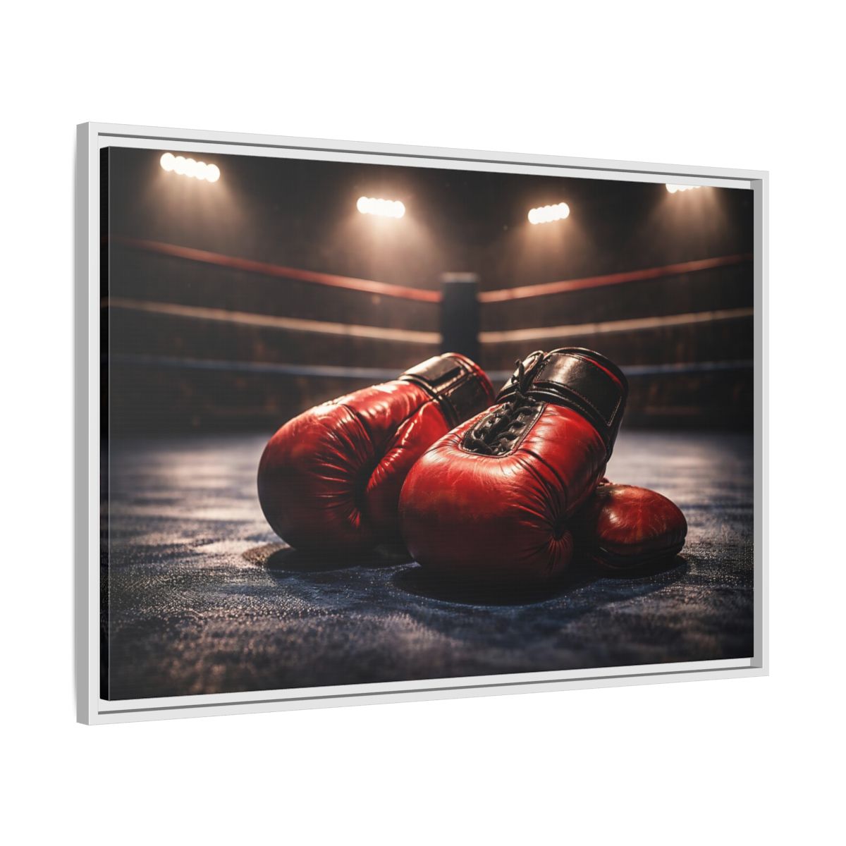 Side Mockup 8. Sports Boxing Gloves Red Boxing Gloves shown as stretched canvas wall art