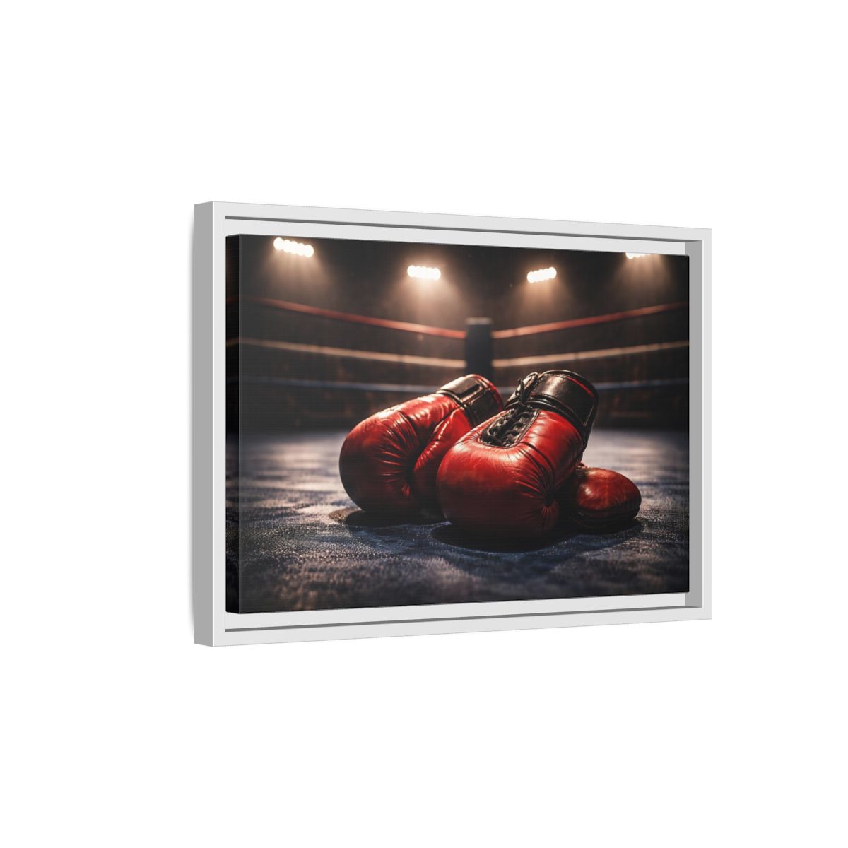 Side Mockup 4. Sports Boxing Gloves Red Boxing Gloves shown as stretched canvas wall art