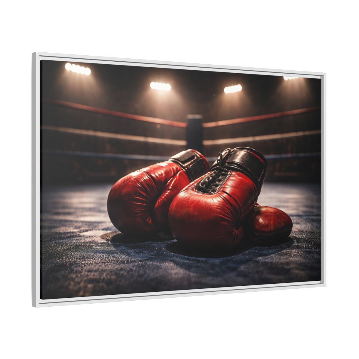 Side Mockup 7. Sports Boxing Gloves Red Boxing Gloves shown as stretched canvas wall art