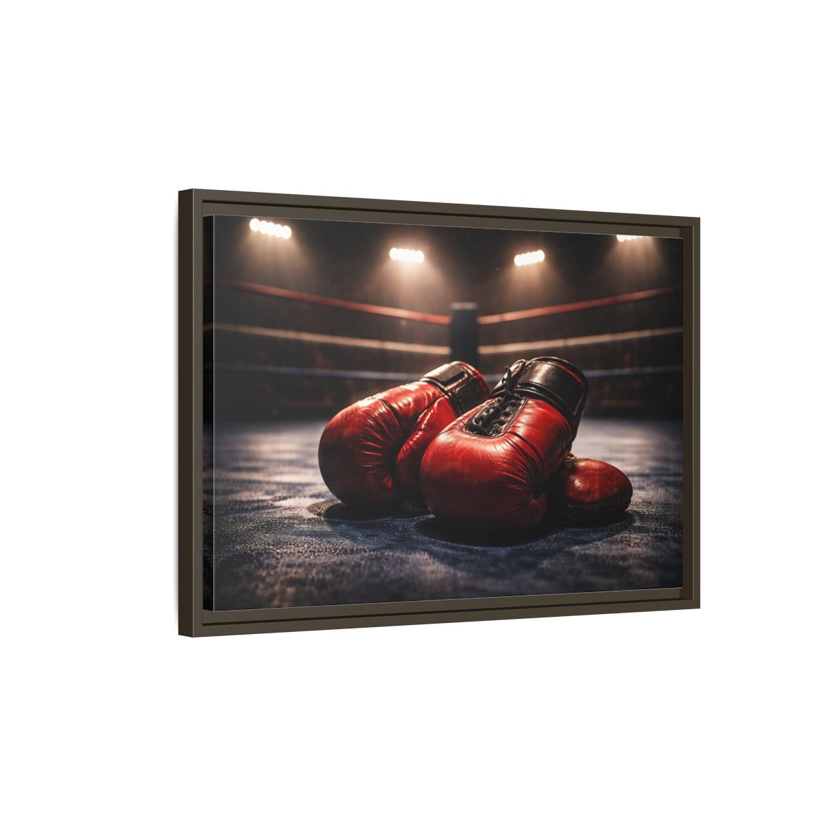 Side Mockup 2. Sports Boxing Gloves Red Boxing Gloves shown as stretched canvas wall art