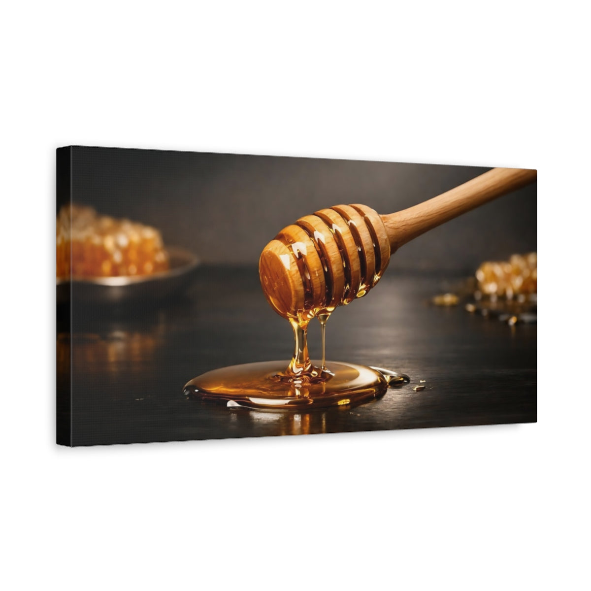 Side Mockup 3. Nature Honey Dipper Golden Honey shown as stretched canvas wall art