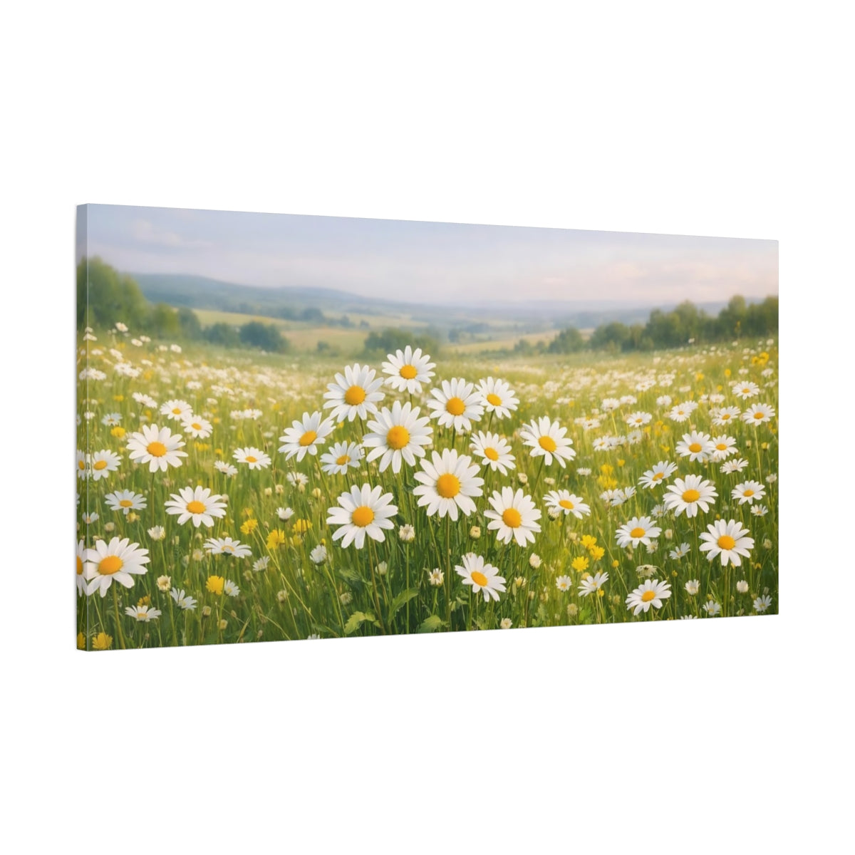 Side Mockup 1. Nature Daisy Field Daisy Field shown as stretched canvas wall art