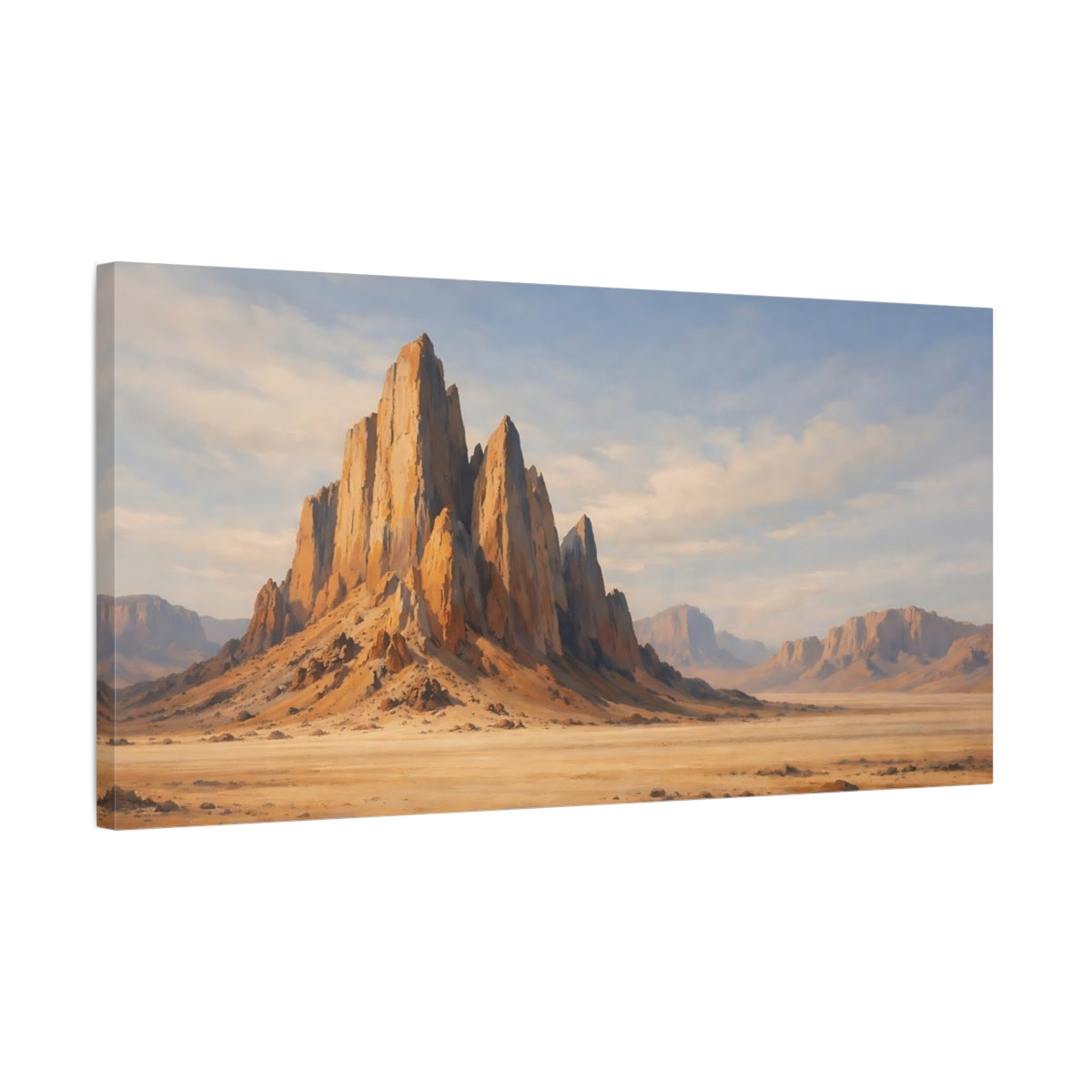 Side Mockup 2. Nature Desert Mountains Desert Landscape Beige shown as stretched canvas wall art