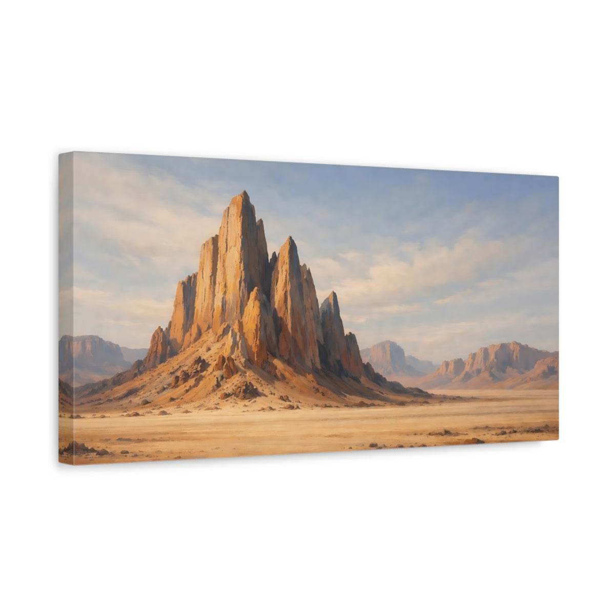 Side Mockup 3. Nature Desert Mountains Desert Landscape Beige shown as stretched canvas wall art