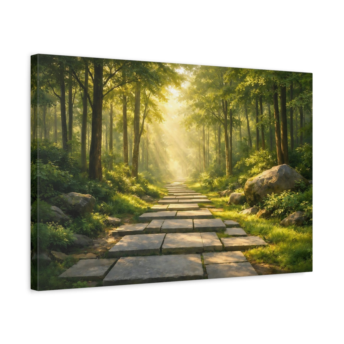 Side Mockup 3. Nature Forest Path Green Forest Path shown as stretched canvas wall art