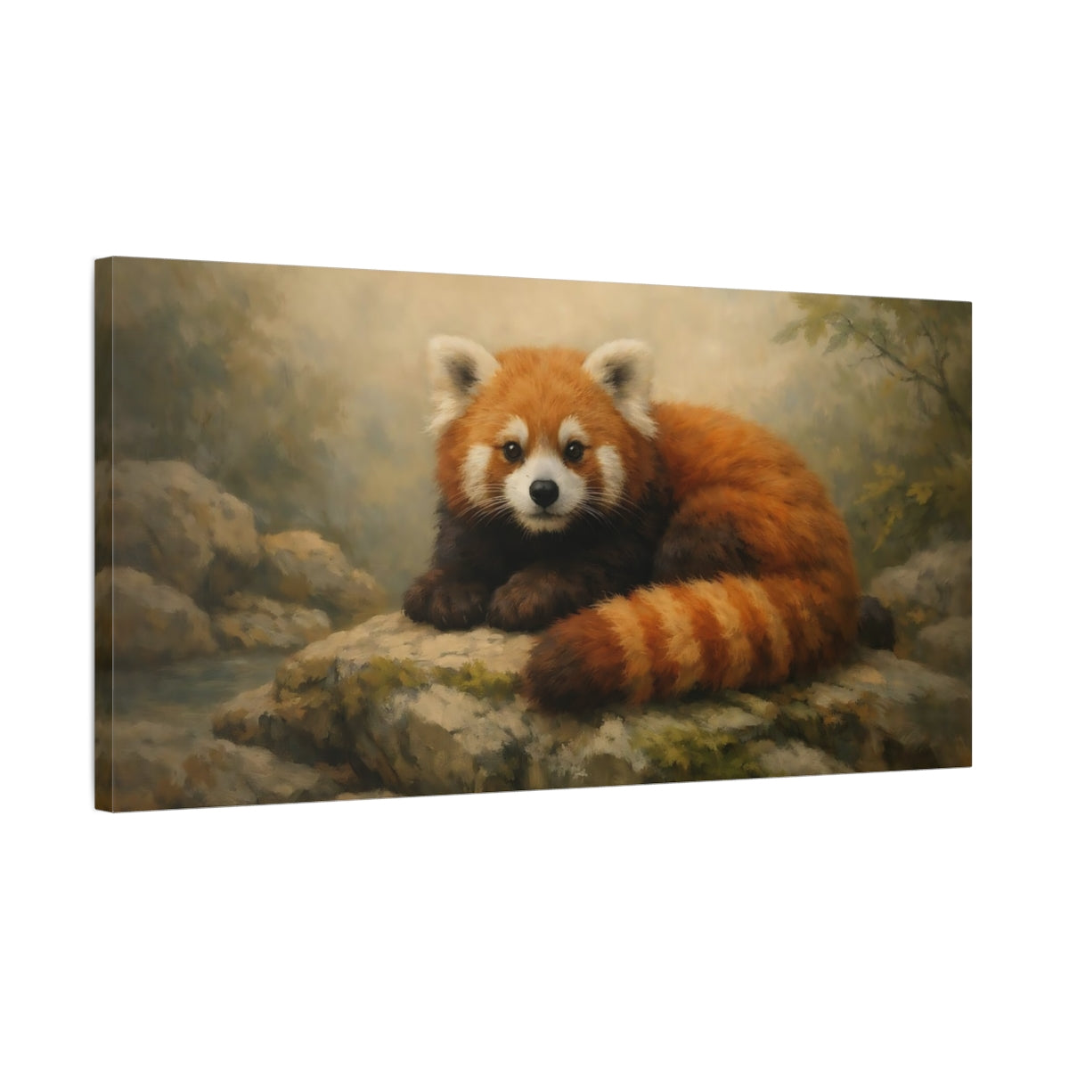 Side Mockup 2. Animals Red Panda Red Panda Art shown as stretched canvas wall art