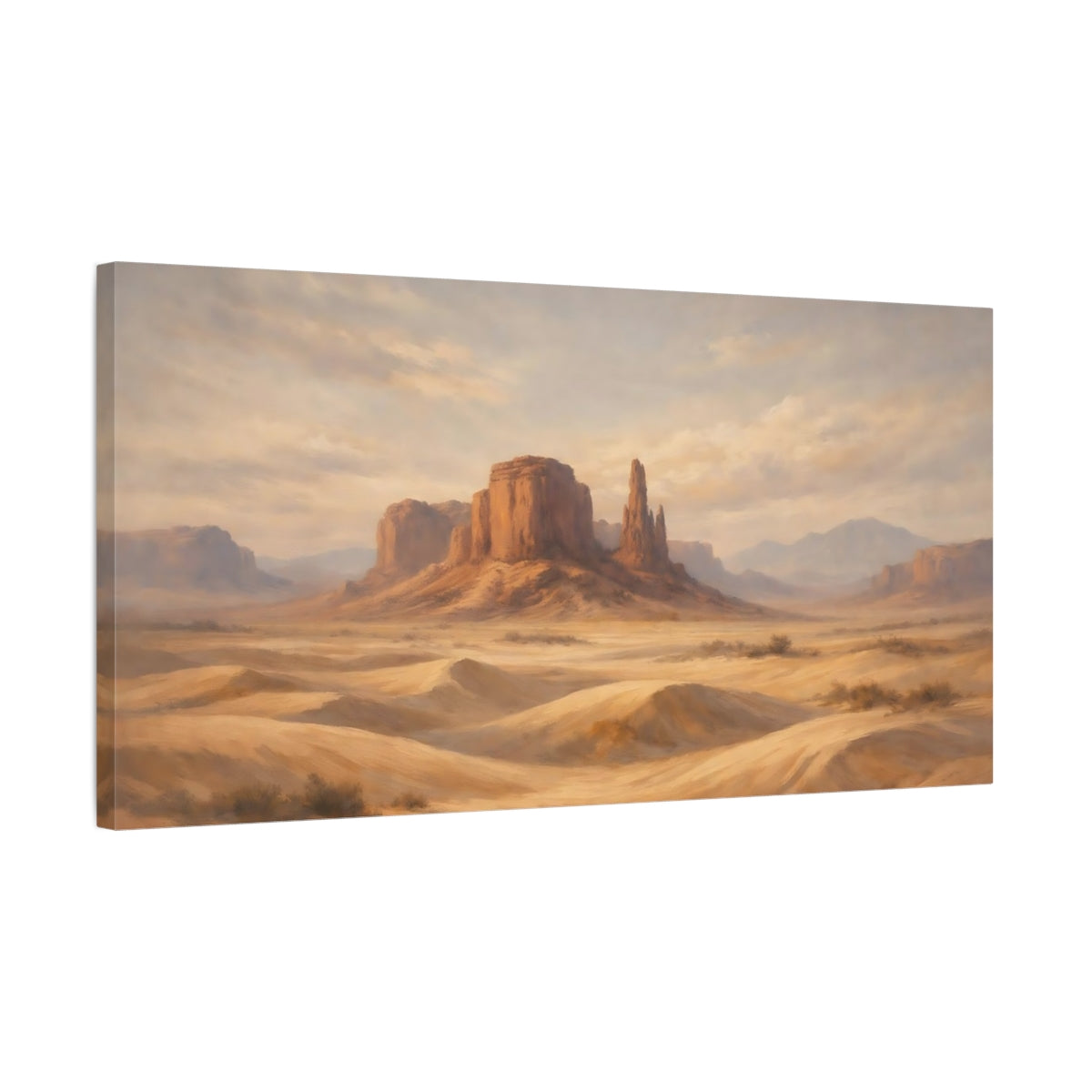 Side Mockup 2. Nature Desert Landscape Brown And Orange shown as stretched canvas wall art