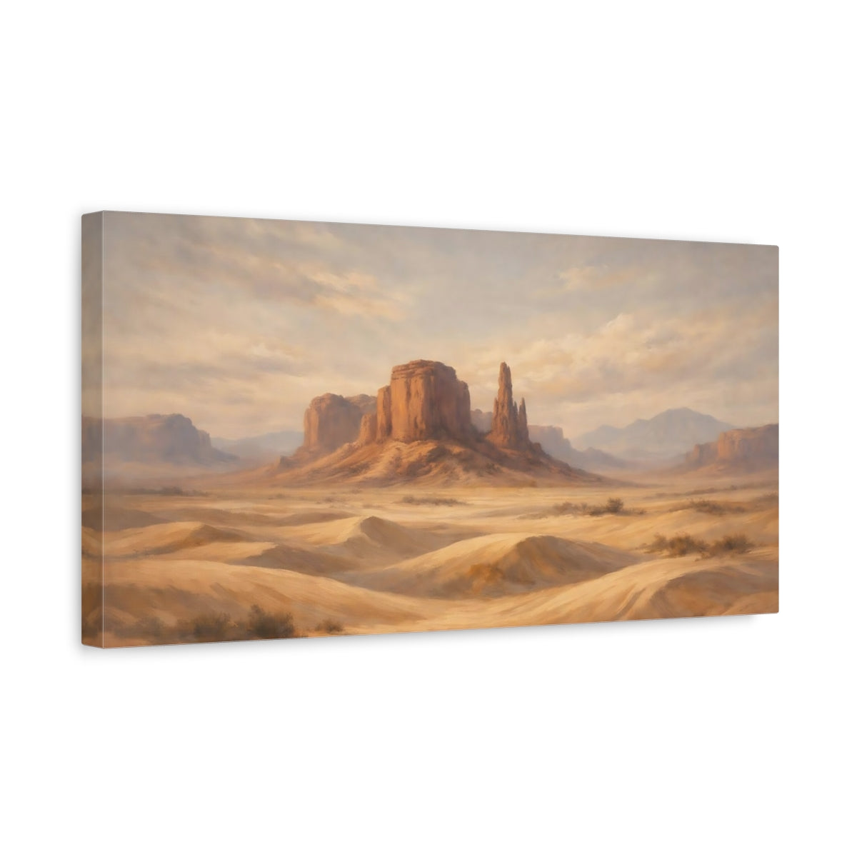 Side Mockup 3. Nature Desert Landscape Brown And Orange shown as stretched canvas wall art