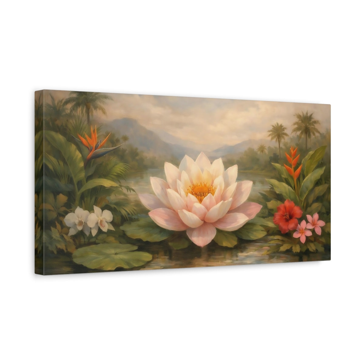 Side Mockup 3. Nature Lotus Flower Pink Water Lily shown as stretched canvas wall art