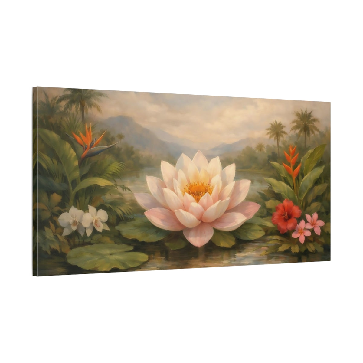 Side Mockup 1. Nature Lotus Flower Pink Water Lily shown as stretched canvas wall art