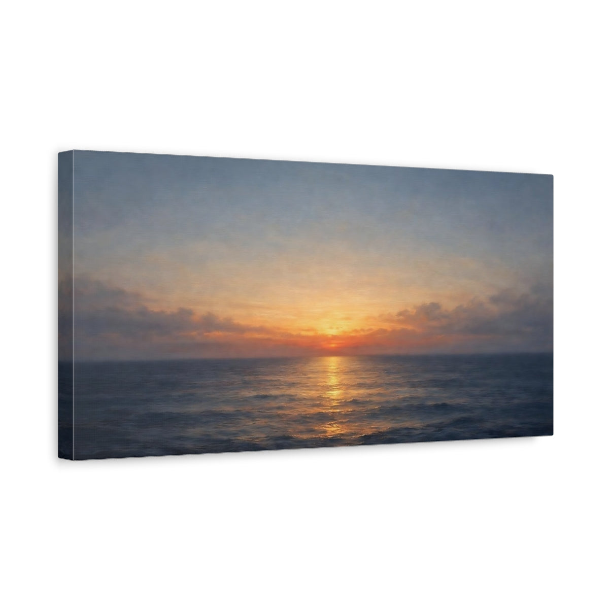 Side Mockup 3. Nature Ocean Sunset Orange Blue Seascape shown as stretched canvas wall art