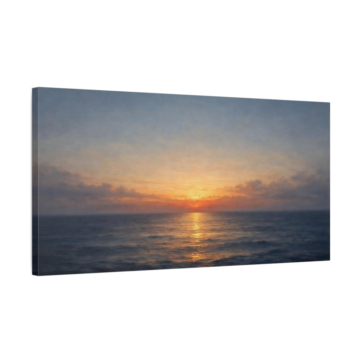 Side Mockup 2. Nature Ocean Sunset Orange Blue Seascape shown as stretched canvas wall art