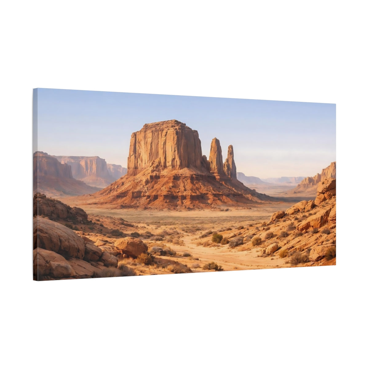 Side Mockup 1. Nature Desert Landscape Orange Desert Landscape shown as stretched canvas wall art