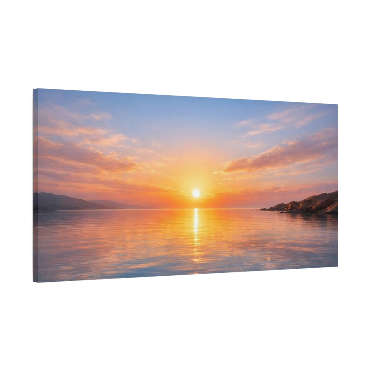 Side Mockup 1. Nature Sunset Orange Blue Sunset shown as stretched canvas wall art